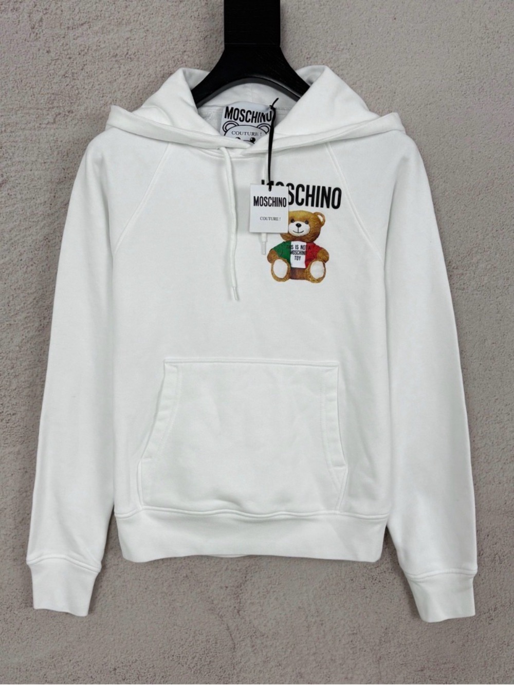 🚩steal Moschino White Hoodie with Embroidered Teddy